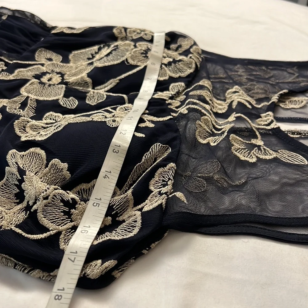 Beige‎ by eci Black Taupe-Gold Embroidered Mesh Cocktail Social Dress S…